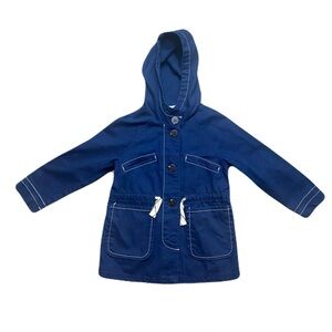 Zara Navy Blue Utility Jacket w/ Hood Canvas Girl's 6 EUC‎